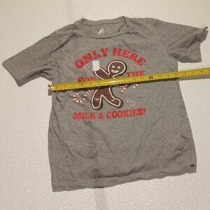 Boy's Only Here For The Milk & Cookies T-Shirt, Gray, Size L
